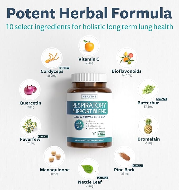 Respiratory Lung Health Supplement - Invigorating Lung Support Supplement Helps Support Clear Airways Mucus Removal and Seasonal or Year Round Lung Detox - Vegan Herbal Clear Lungs Formula (6 Months)