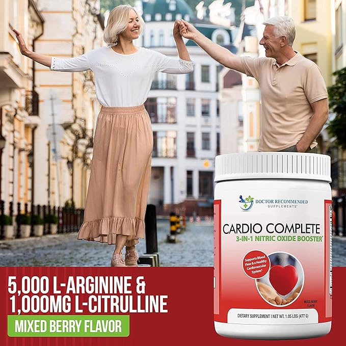 Cardio Complete - Heart Health Support Powder Supplement - 3-in-1 Nitric Oxide Booster with 5,000 L-Arginine, 1,000mg L-Citrulline, and Hawthorn Berry, 2 Pack