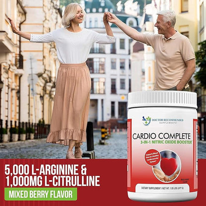 Cardio Complete - Heart Health Support Powder Supplement - 3-in-1 Nitric Oxide Booster with 5,000 L-Arginine, 1,000mg L-Citrulline, and Hawthorn Berry, 2 Pack