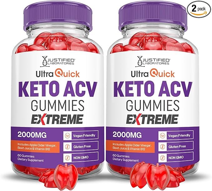 (2 Pack) Ultra Quick Keto ACV Gummies Extreme 2000MG Ultraquick Keto Gummies Apple Cider Vinegar Formulated with Pomegranate Beet Juice Powder B12 Vegan Non GMO 120 Gummys