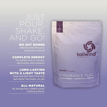 Tailwind Nutrition Endurance Fuel, Sports Drink Powder Mix with Electrolytes, Non-GMO, Free of Soy, Dairy, and Gluten, Vegan, Naked Unflavored, 50 Servings