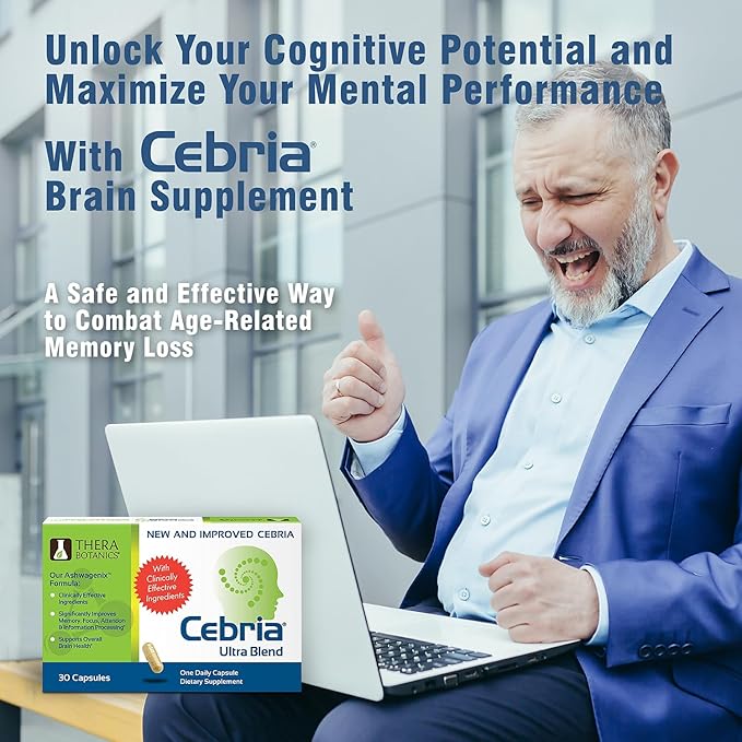 Cebria Ultra Brain Supplement for Men, Women & Seniors – Nootropic Safe and Effective Memory Supplement for Retention, Recall & Age-Related Memory Loss* (30 Count)