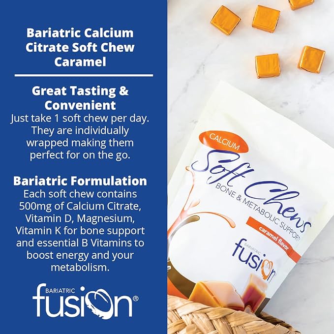 Bariatric Fusion Bariatric Calcium Chews | Calcium Citrate with Vitamin D3 Calcium Supplement Bariatric Vitamin | Sugar Free Calcium Citrate Chewable | Calcium Citrate 500mg | Caramel | 60 Count