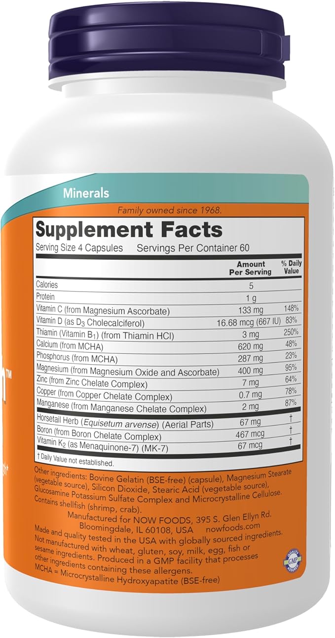 NOW Foods Supplements, Bone Strength™ with Microcrystalline Hydroxyapatite (MCHA), Magnesium and Vitamins C,D and K, 240 Capsules