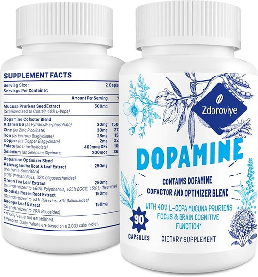 Dopamine Supplements for Men and Women - Contains 500mg Mucuna Pruriens Extract (40% L-DOPA) - 60 Capsules (1 Pack)