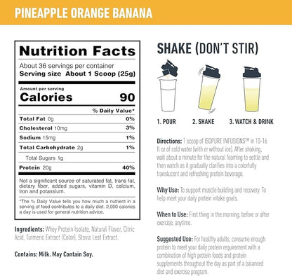 Isopure Protein Powder, Clear Whey Isolate Protein, Post Workout Recovery Drink Mix, Gluten Free with Zero Added Sugar, Infusions- Pineapple Orange Banana, 36 Servings