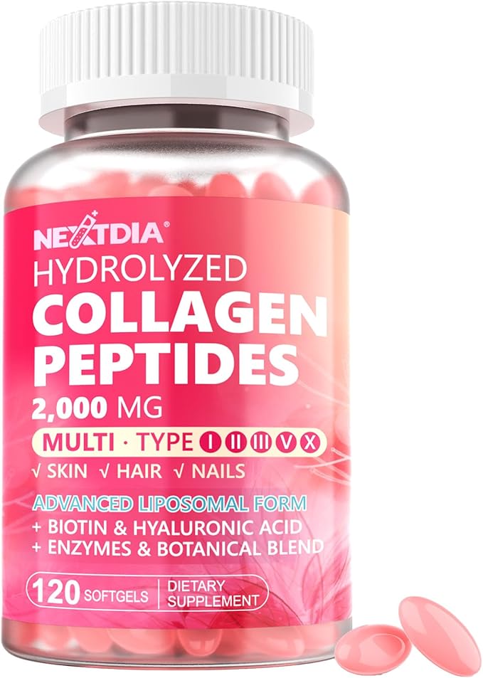 Hydrolyzed Collagen Peptides Pills for Women 2000mg Liposomal Form Type I, II, III, V, X for Optimal Absorption, Multi Collagen Softgels, Collagen Supplements with Hair, Skin & Nails Vitamins 120 Cts