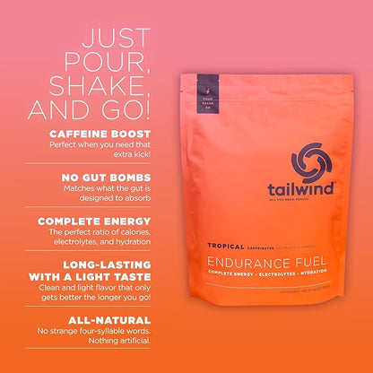Tailwind Nutrition Endurance Fuel, Electrolyte & Hydration Sports Drink Mix Powder with Caffeine, Gluten-Free, Vegan, Tropical Buzz, 50 Servings (Caffeinated)