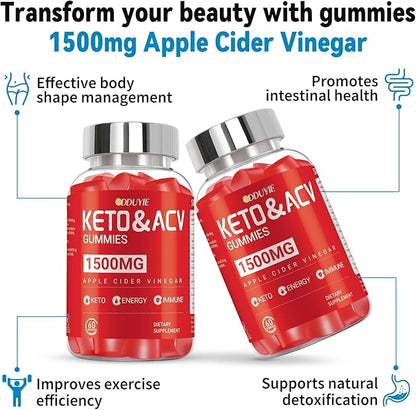 Brilhante Keto ACV Gummies - 1500mg Apple Cider Vinegar Gummies with Pomegranate Beetroot & Vitamin B12 B6 - for Men & Woman - GMO Free & Vegan - 120 Count