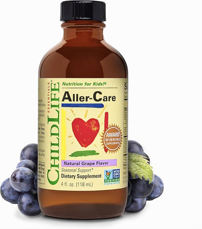 CHILDLIFE ESSENTIALS Aller-Care - Natural Relief for Kids & Toddlers, Seasonal Support with Elderberry, Bromelain, Vitamin C - Immune Boosting Formula, Grape 4 Fl Oz