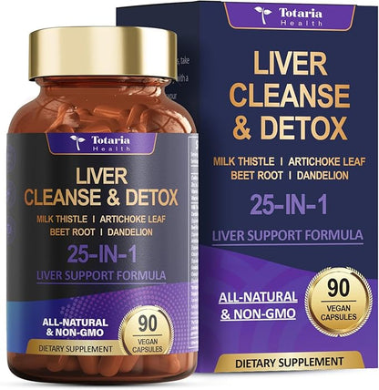 Liver Cleanse Detox & Repair 25-in-1 with Milk Thistle,Dandelion Root,Beetroot, Artichoke Extract for Liver Health Herb Liver Support Supplement Vitamins Zinc, Choline 90 Vegan Capsules