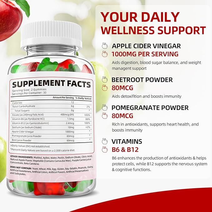 Keto ACV Gummies Advanced, 1000MG Apple Cider Vinegar Supplement for Women and Men, ACV Keto Gummies for Supports Metabolism, Sugar Free, Made in USA, Keto+ACV, 120 Count