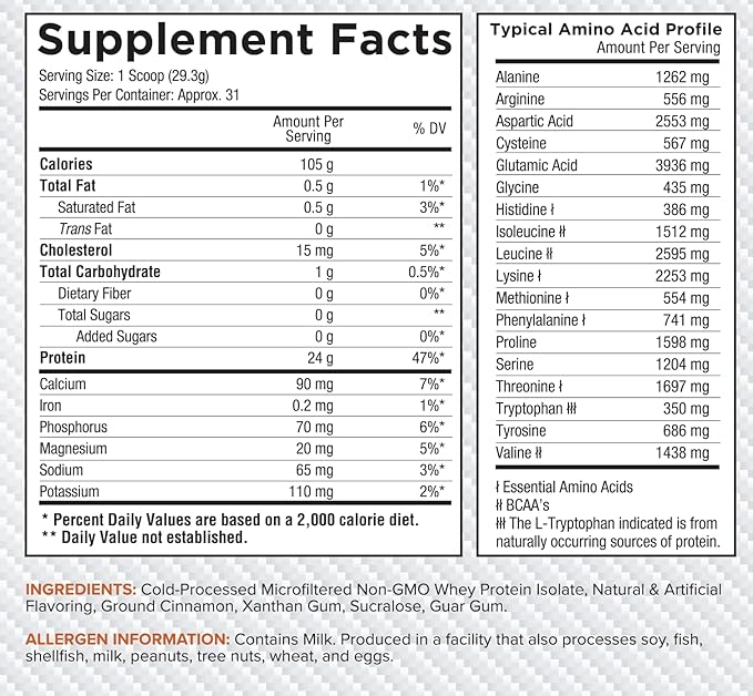 Core Nutritionals ISO, 100% Micro Filtered, Zero Artificial Fillers, 25g Whey Protein Isolate, 32 Servings (Frosted Cinnamon Bun)