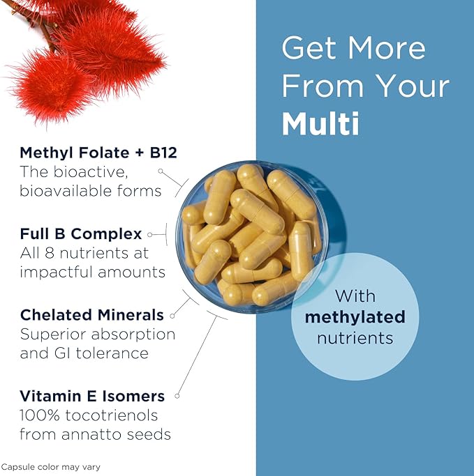 Designs for Health Methylated Multivitamin for Women & Men - Twice Daily Multimineral Supplement & Multivitamin Without Iron + Methylated B12 and Folate, Vitamin C, K, D, E + More (60 Capsules)