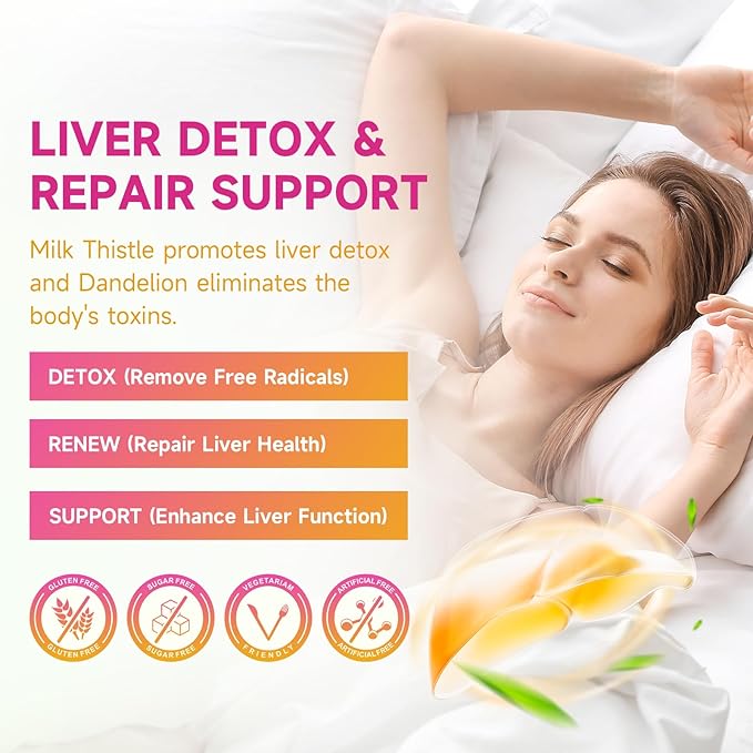 Liver Cleanse Detox & Repair Gummies with Milk Thistle 3000mg, 24-in-1 Liver Health Supplement with Dandelion, Artichoke, Sugar Free Liver Detox Gummies, Pineapple Flavor - 120 Count