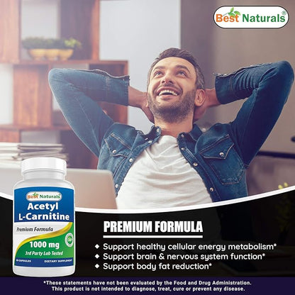 Best Naturals Acetyl L-Carnitine 1000 mg 60 Capsules (60 Count (Pack of 3))