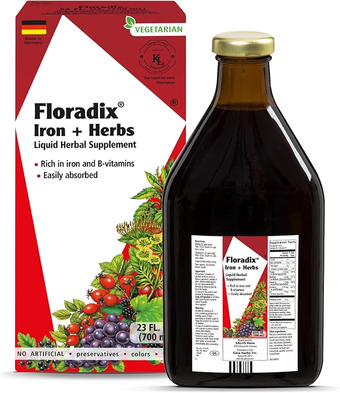 Floradix by Salus Iron & Herbs - Liquid Herbal Supplement for Energy Support - Iron Supplement with Vitamin C & B Complex Vitamins - Liquid Iron Supplement for Men & Women - 23 oz