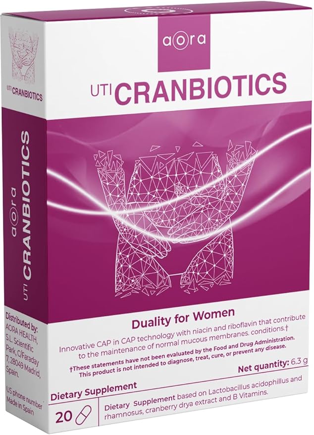 AORA UTI Cranbiotics | URO Probiotic for Women | Dual suppport | Urinary and Vaginal | Cranberry Pills | Vaginal Probiotic | Multivitamin for Women | Yeast Infection