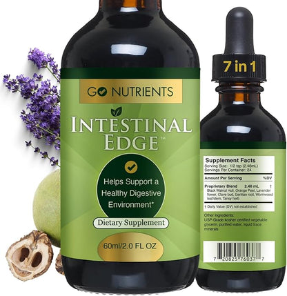 Go Nutrients Intestinal Edge - Gut Cleanse for Humans with Wormwood, Black Walnut, Clove & More - Liquid Drops for Digestive Support - Non-GMO Tincture - 2oz