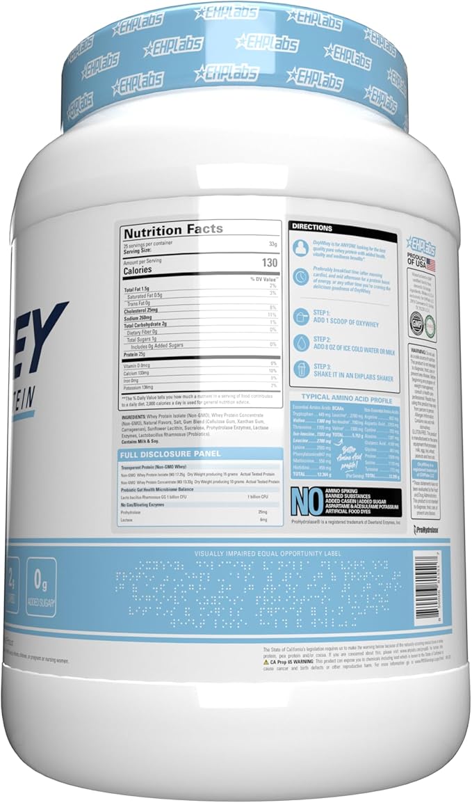 EHP Labs OxyWhey Whey Protein Isolate Powder - 25g of Whey Isolate Protein Powder, Meal Replacement Shake, Sugar Free Protein Powder - 25 Serves (Vanilla Ice Cream)