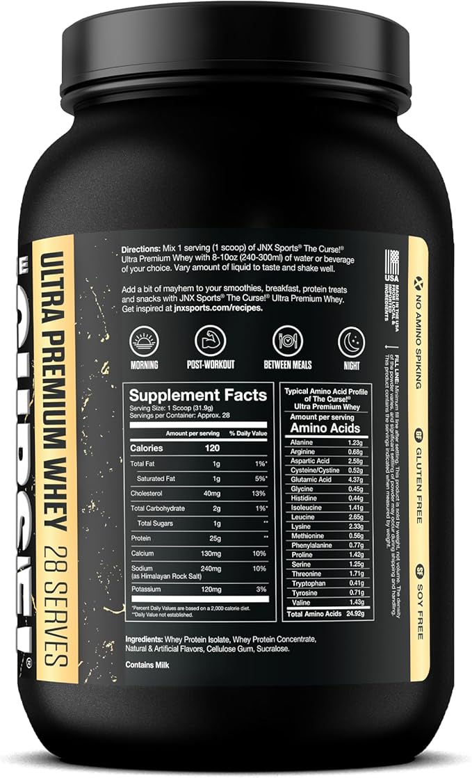 JNX SPORTS The Curse! Ultra Premium Whey Protein Powder Vanilla Bean 2lb | 25g Protein Per Serve, Primary Source Whey Isolate
