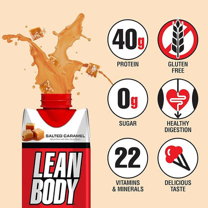 Lean Body Ready-to-Drink Salted Caramel Protein Shake, 40g Protein, Whey Blend, 0 Sugar, Gluten Free, 22 Vitamins & Minerals, 17 Fl Oz (Pack of 12)