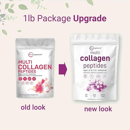 Multi Collagen Peptides Powder, 16 Oz - Hydrolyzed Protein Peptides | Type I,II,III,V,X with Hyaluronic Acid, Biotin & Vitamin C - Unflavored - Keto & Paleo Friendly, Ez Mix in Drinks