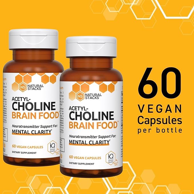 NATURAL STACKS Acetylcholine Brain Food with Alpha GPC Choline - Supports Mental Clarity - GPC Supplement & Focus Supplement for Faster Thinking & Clear Brain - 120 Acetylcholine Capsules