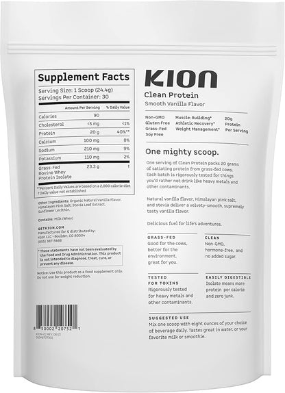 Kion Clean Protein | Grass-Fed & Pasture-Raised Whey Isolate Protein Powder | Smooth Vanilla | 30 Servings