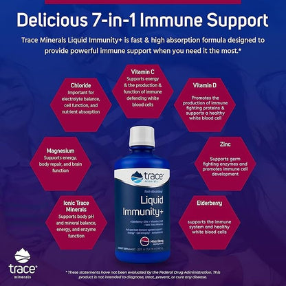 Trace Minerals Immunity Plus - Daily Liquid Supplement for Antioxidant Support - Immunity Support Supplement with Elderberry & Zinc - Ionic Trace Mineral Formula - Mixed Berry, 30 fl oz (30 Servings)