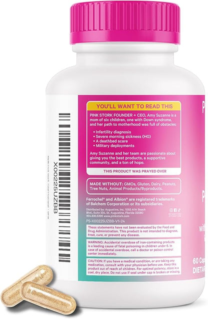 Pink Stork Total Postnatal Vitamins for Women with Vegan DHA, Iron, Folate, and Vitamin B12, Postpartum Recovery Essentials, Daily Supplement for Breastfeeding Moms - 1 Month Supply