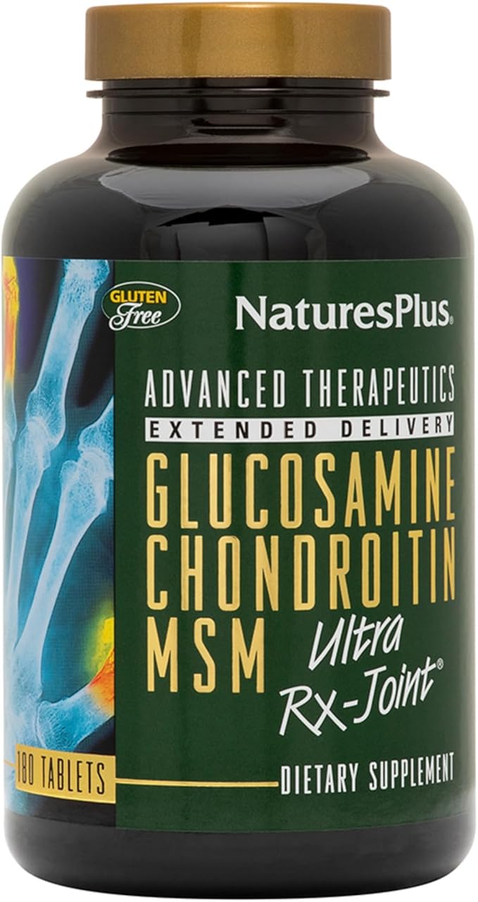 NaturesPlus Advanced Therapeutics Glucosamine/Chondroitin/MSM Ultra Rx Joint Tablets, Extended Delivery - 180 Tablets - High Potency Joint Support Supplement - Gluten-Free - 60 Servings