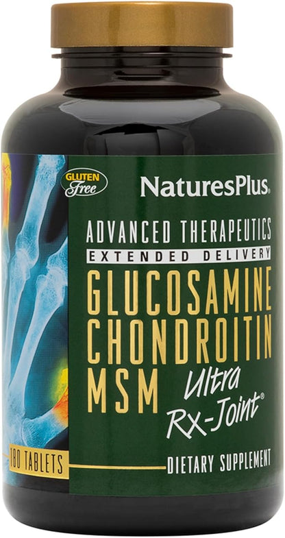 NaturesPlus Advanced Therapeutics Glucosamine/Chondroitin/MSM Ultra Rx Joint Tablets, Extended Delivery - 180 Tablets - High Potency Joint Support Supplement - Gluten-Free - 60 Servings