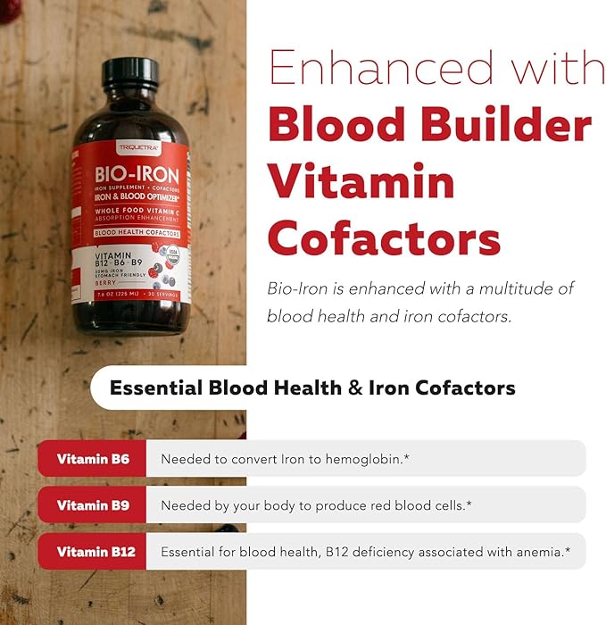 Liquid Iron Supplement | Organic Certified, Berry Flavor - Whole Food Vitamin C Absorption Boost & Blood Building B Vitamins - Methyl B12, L-Methylfolate & B6 - Supports Healthy Iron Levels - 7.6 oz