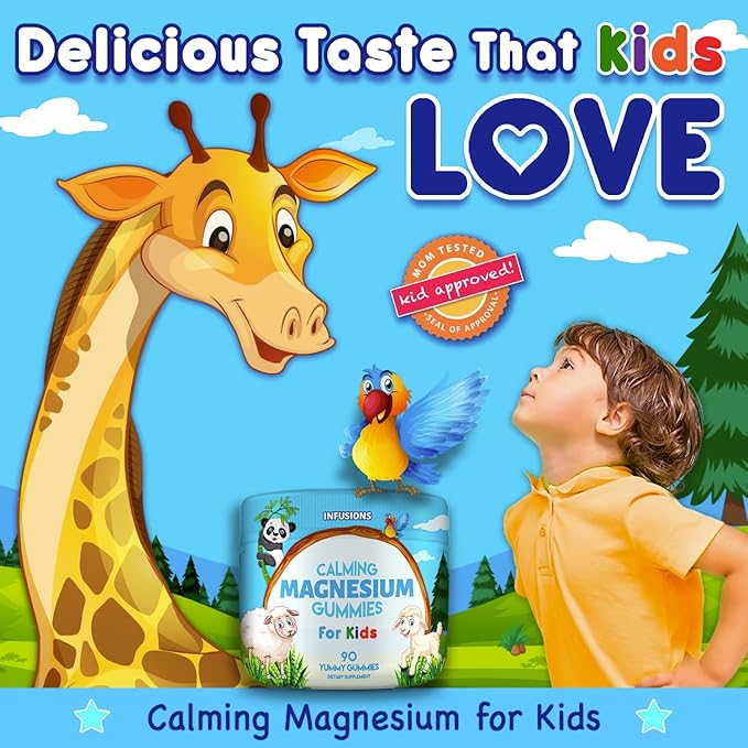 Infusions Calm Magnesium Gummies for Kids 90 Count - Healthy Muscle Bone Energy Support Soft and Delicious Vegan Friendly & Non-GMO