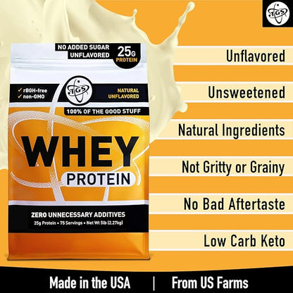 Whey Protein Powder - Unflavored, Unsweetened, Keto - 5lb - Low Carb, Low Calorie, No Soy, Made in USA