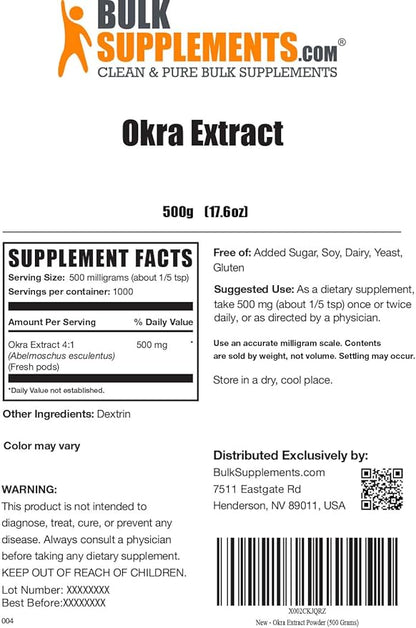 BulkSupplements.com Okra Extract Powder - High Fiber Supplements - Digestion Supplement - Bowel Movement Supplements (500 Grams - 1.1 lbs)