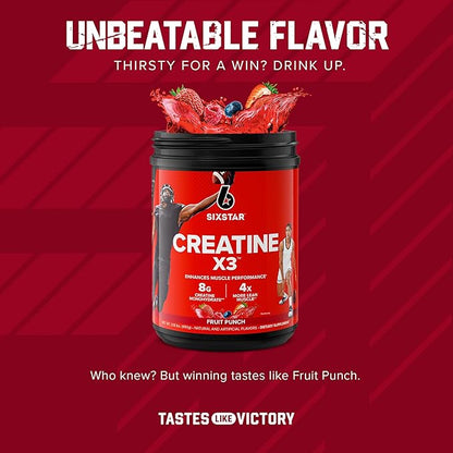 Six Star Creatine Monohydrate Powder, X3 (Fruit Punch) - Flavored Creatine HCl Powder Monohydrate Supplement for Muscle Building & Performance - Post Workout Supplement for Men & Women - 30 Servings