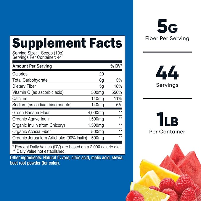 Nutricost Prebiotic Fiber Powder (1 LB, Fruit Punch) - Digestive Health, Natural Fiber Supplement, Soluble Plant Fiber Blend