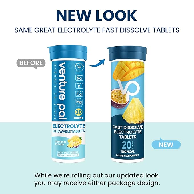 Venture Pal Chewable Electrolyte Tablets, Fast-Dissolve Sugar-Free Stick Salt Tablets - Variety Pack for Rapid Hydration, Outdoor Running, Hiking, Sports | Keto & Vegan Friendly | 80 Count (4 Pack)