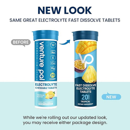 Venture Pal Chewable Electrolyte Tablets, Fast-Dissolve Sugar-Free Stick Salt Tablets - Variety Pack for Rapid Hydration, Outdoor Running, Hiking, Sports | Keto & Vegan Friendly | 80 Count (4 Pack)