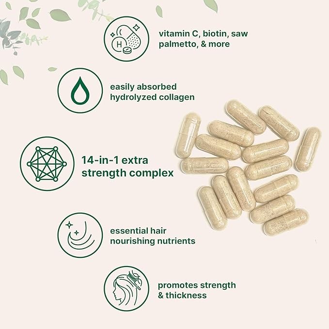 Hair Growth Vitamins Complex, 120 Capsules | 14-in-1 Formula with 5,000mcg Biotin, Collagen, Keratin, Vitamin C, Saw Palmetto & More | Vitaminas Para El Cabello | Promotes Natural Growth & Thickness