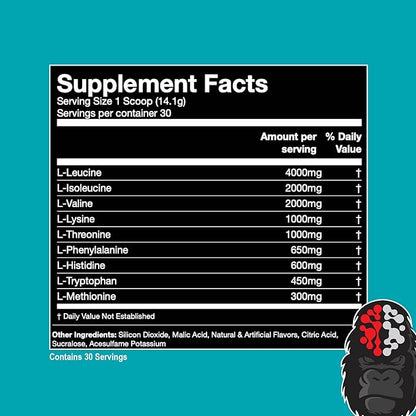 Gorilla Mode EAAs - Essential Amino Acids to Support Muscle Building, Enhanced Recovery, and Protein Synthesis/Use Before, During, or After Your Workout / 453 Grams (Jungle Juice)