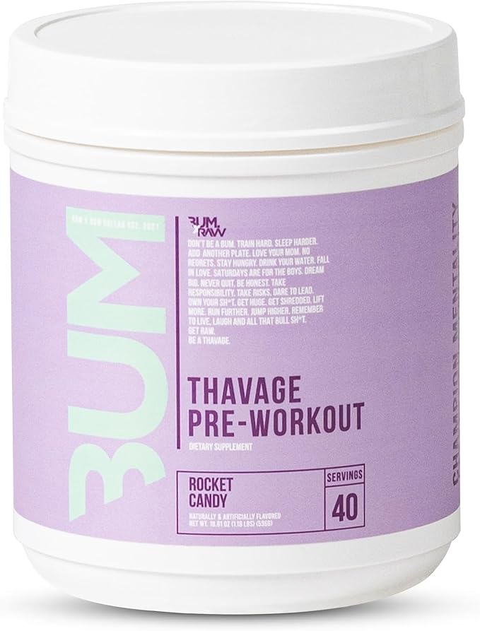 RAW Preworkout Powder, Thavage (Rocket Candy) - Chris Bumstead Sports Nutrition Supplement for Men & Women - Cbum Pre Workout for Working Out, Hydration, Mental Focus & Energy - 40 Servings