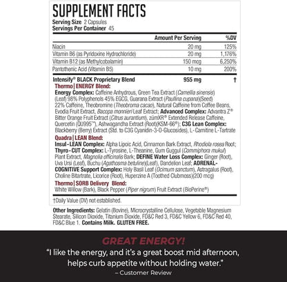 Intensify NDS Nutrition Black - Thermogenic Blend with Advantra Z for Fat and Water Loss - Boost Metabolism, Burn Calories, Help Suppress Appetite - Improve Body Tone, Muscle Definition - 90 Capsules