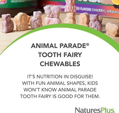 Natures Plus Animal Parade Tooth Fairy Children's Chewables - Natural Vanilla Flavor - 90 Animal-Shaped Tablets - Dental Health Supplement - Vegetarian, Gluten Free - 45 Servings