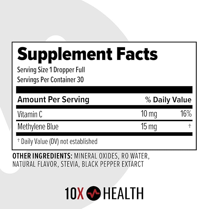 10X Health Superhuman Energy Methylene Blue Pharmaceutical Grade Liquid Drops with Black Pepper Extract - Boost Energy, Enhance Focus & Cognitive Support - Pina Colada Flavor, Vegan, Non-GMO (30 ml)