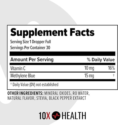 10X Health Superhuman Energy Methylene Blue Pharmaceutical Grade Liquid Drops with Black Pepper Extract - Boost Energy, Enhance Focus & Cognitive Support - Pina Colada Flavor, Vegan, Non-GMO (30 ml)