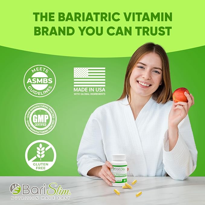 BariSlim Once Daily Bariatric Multivitamin Capsule - 60mg of Iron - Bariatric Vitamin & Supplement for Post Bariatric Surgery Including Gastric Bypass & Gastric Sleeve | 90 Day Supply