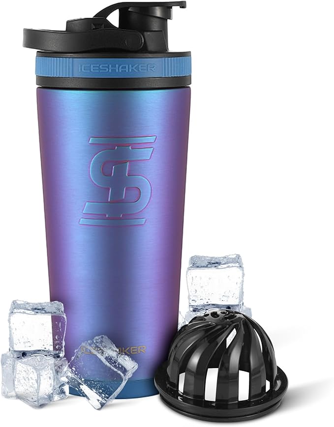 Ice Shaker Insulated Stainless Steel Shaker Bottle | 26oz, Wisteria | Cold for 30+ Hours | Insulated Cup with Twist-on Agitator | Odor-Free Shaker Cup for Protein Shakes, Water, Smoothies, Cocktails